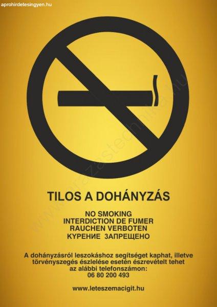 Tilos a dohányzás - A4 matrica - ARANY