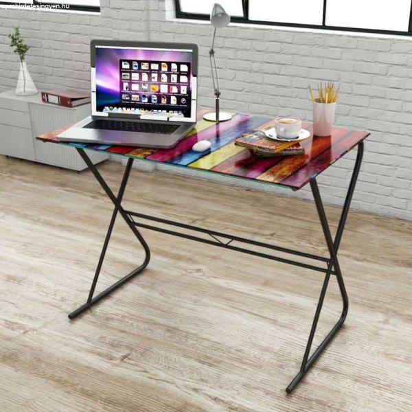 vidaXL Üvegasztal / íróasztal színes nyomtatúsú asztallappal