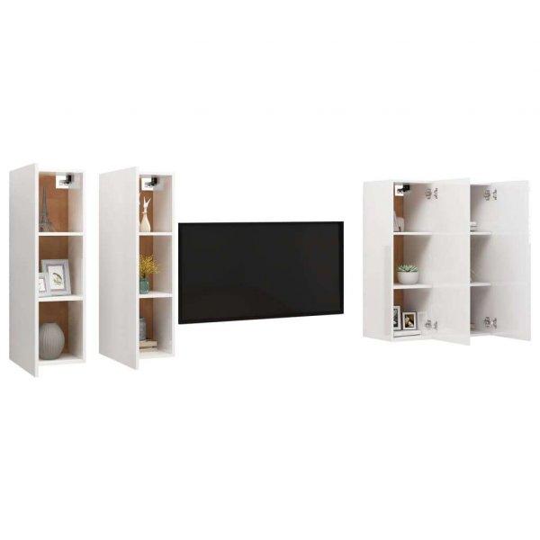 4 db magasfényű fehér forgácslap tv-szekrény 30,5 x 30 x 90 cm