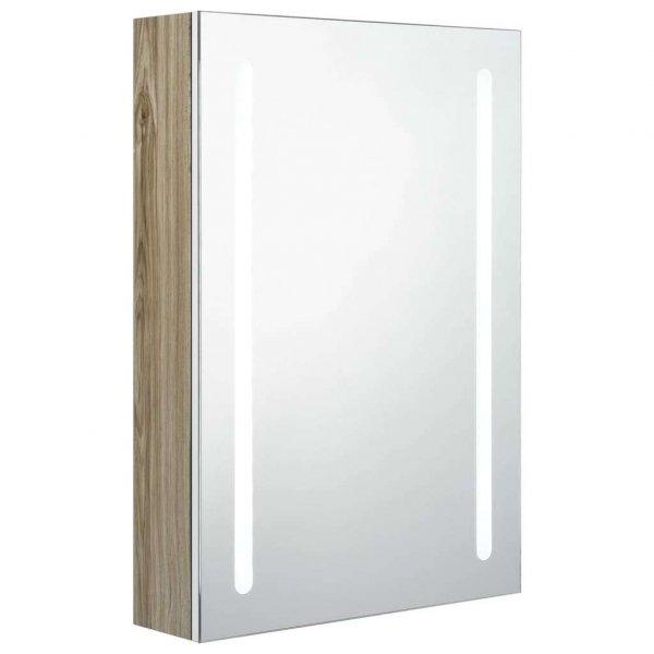 Fehér-tölgyszínű led-es tükrös fürdőszobaszekrény 50x13x70 cm