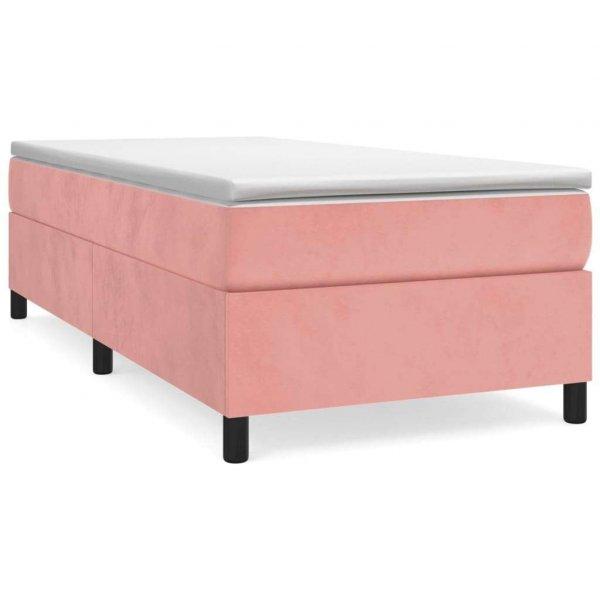 Rózsaszín bársony rugós ágy matraccal 90 x 200 cm
