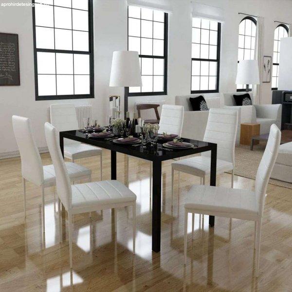 vidaXL 7 darabos Fekete és fehér étkező asztal szett