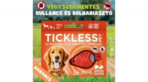 Vegyszermentes ultrahangos kullancs- és bolhariasztó medál kutyáknak és
macskáknak, TICKLESS - narancs
