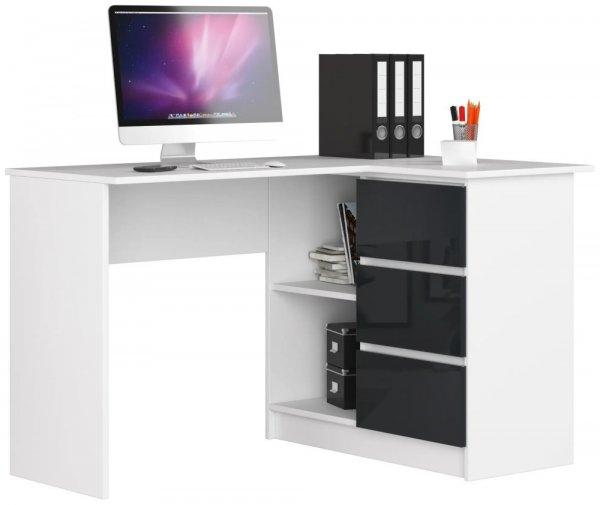 Sarok íróasztal - Akord Furniture - 124 cm - fehér / magasfényű grafit