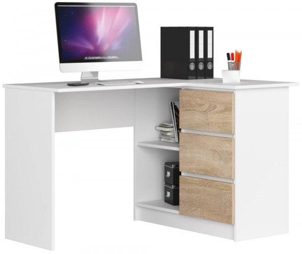 Sarok íróasztal - Akord Furniture - 124 cm - fehér / sonoma tölgy