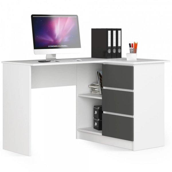 Sarok íróasztal - Akord Furniture - 124 cm - fehér / szürke