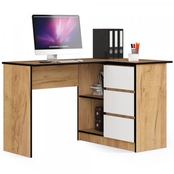 Sarok íróasztal - Akord Furniture - 124 cm - kézműves tölgy / fehér