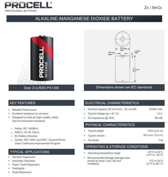 Duracell Procell Intense Power PX1300 (D) góliát ipari elem fóliás/2 1,5V