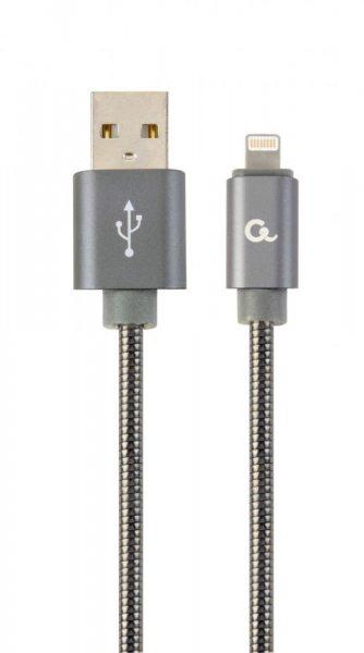 Gembird CC-USB2S-AMLM-1M-BG Lightning Premium spiral metal 8-pin charging and
data cable 1m Metallic Grey