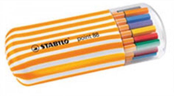 Tűfilc készlet, 0,4 mm, STABILO "Point 88 Zebrui", 20 különböző
szín