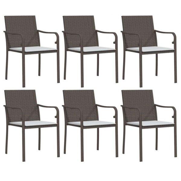 6 db barna polyrattan kerti szék párnával 56x59x84 cm