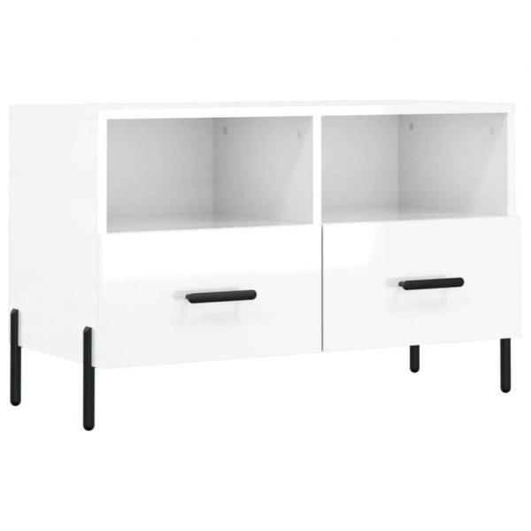 Fehér magasfényű szerelt fa tv-szekrény 80x36x50 cm