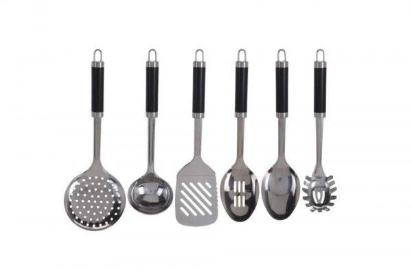 6 darabos konyhai eszközkészlet tartóval Koopman Black Steel, rozsdamentes
acél, ezüst/fekete színben