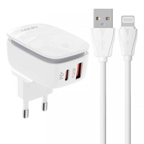LDNIO A2425C USB, USB-C táptöltő + Lightning kábel