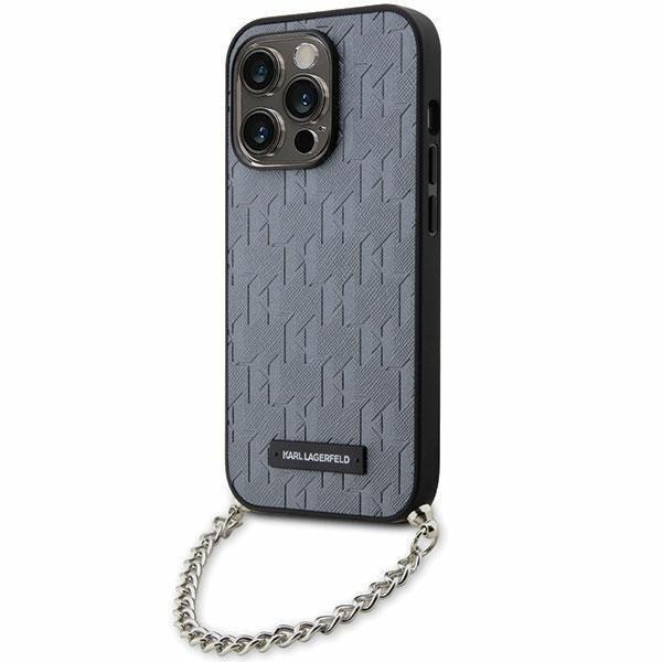 Karl Lagerfeld KLHCP14LSACKLHPG iPhone 14 Pro 6.1" ezüst keménytok
Saffiano monogramos lánccal