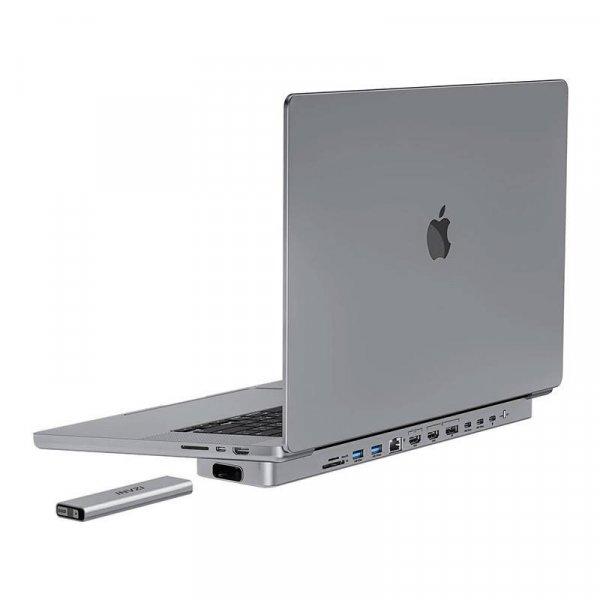 Dokkolóállomás / USB-C hub MacBook Pro 13" / 14" INVZI MagHub
12w2-hez SSD zsebbel (szürke)