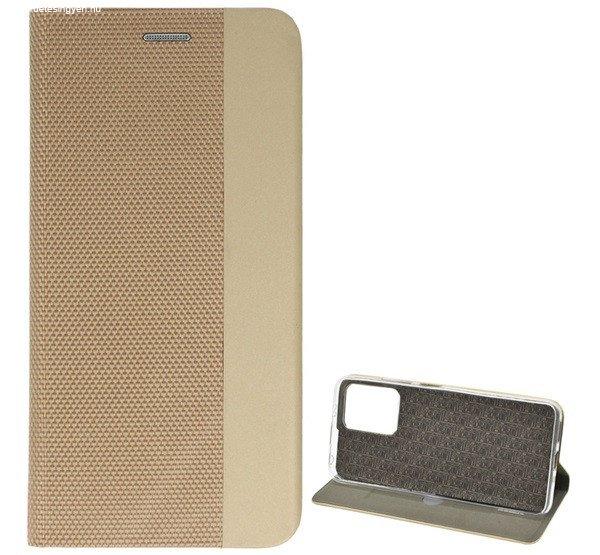Tok álló, bőr hatású (FLIP, oldalra nyíló, asztali tartó funkció,
textil minta) ARANY Xiaomi Poco X5 5G, Xiaomi Redmi Note 12 5G