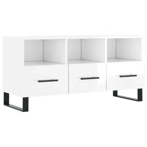 Fehér magasfényű szerelt fa tv-szekrény 102x36x50 cm