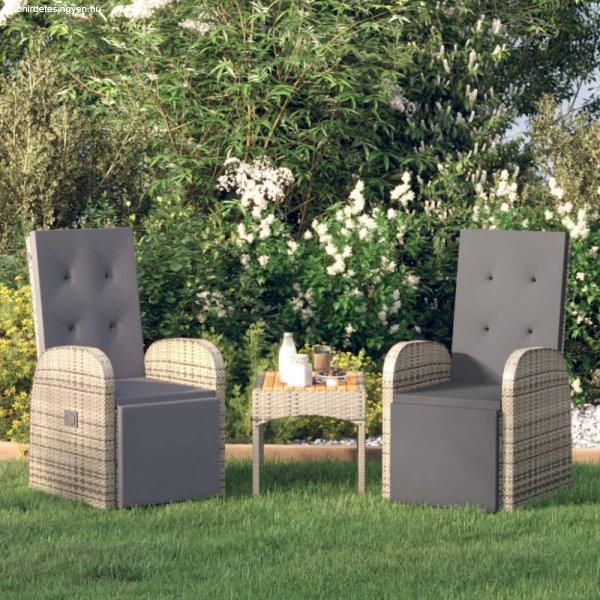 2 db szürke polyrattan dönthető kerti szék párnákkal