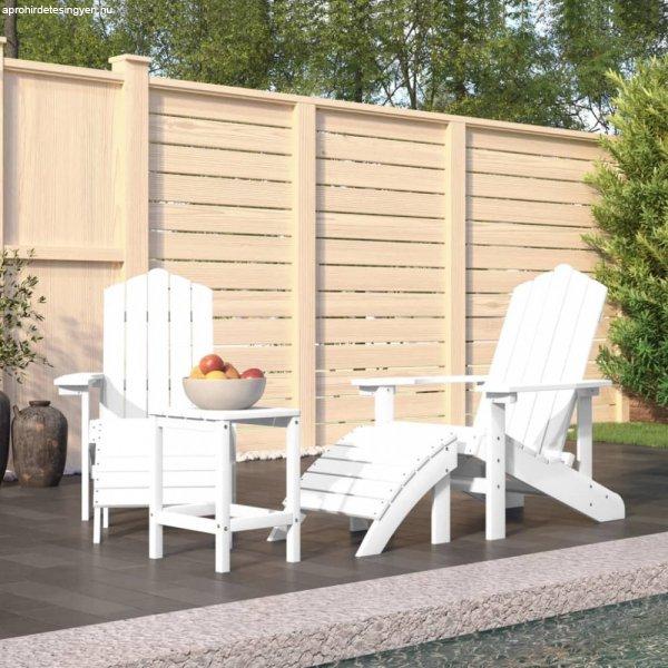 fehér HDPE kerti adirondack székek lábtartóval és asztallal