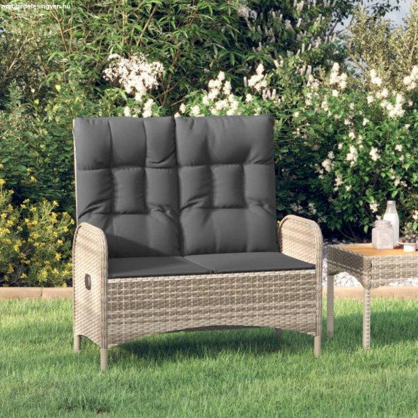 szürke polyrattan dönthető kerti pad párnákkal 107 cm