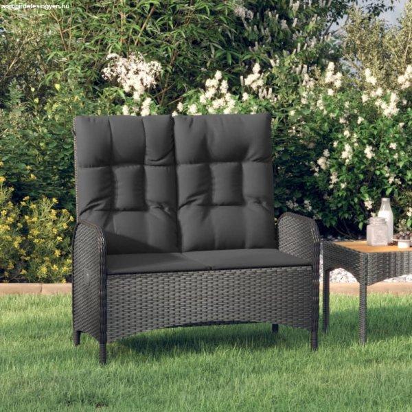 fekete polyrattan dönthető kerti pad párnákkal 107 cm