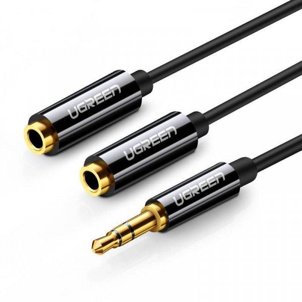 AUX audio elosztó 3,5 mm-es jack kábel UGREEN AV123, 25 cm (fekete)