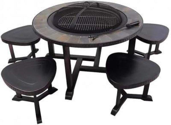 Tűzrakóhely Strend Pro Grill, fém, 4 szék, 105 x 75 cm