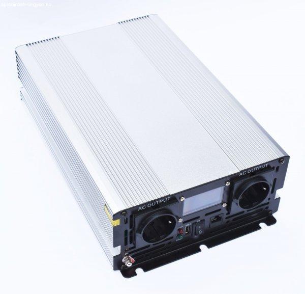 EcoSine UPS-2000-24-LCD szinuszos inverter kijelzővel, beépített töltővel
és átkapcsolóval 2000W 24V, nem távvezérelhető