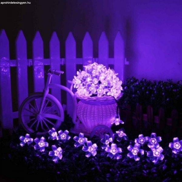 Napelemes cseresznyevirág LED fényfüzér lila