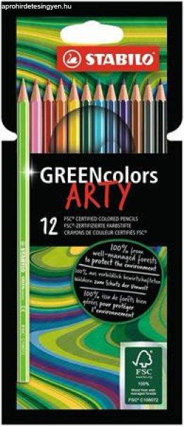 Színes ceruza készlet, hatszögletű, STABILO "GreenColors ARTY", 12
különböző szín