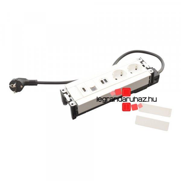 Legrand Incara Multilink - bútorba süllyeszthető, 8 modul, 2x2P+F + USB A+C +
RJ45 Cat.6 UTP 1 modul + HDMI 1 modul aljzat, 2m kábellel, fehér, Legrand
654781