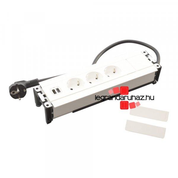 Legrand Incara Multilink - bútorba süllyeszthető, 8 modul, 3x2P+F + USB A+C
aljzat, 2m kábellel, fehér, Legrand 654862