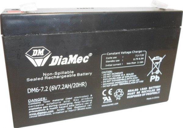 Diamec DM6-7.2 6V 7.2Ah zselés ólom akkumulátor gondozásmentes