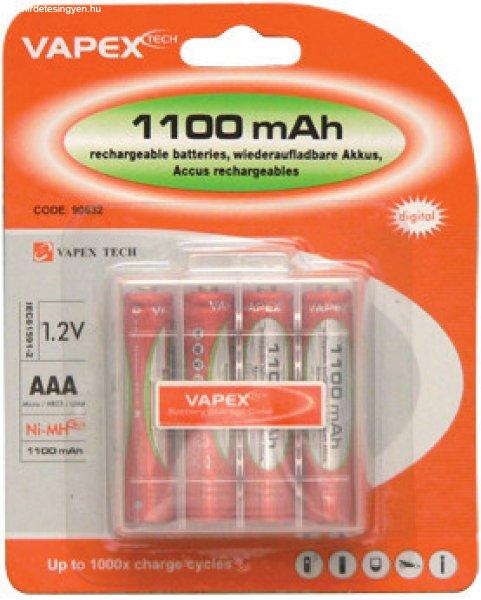 Vapex 4db AAA méretű NiMH mini ceruza akkumulátor 1.2V 1100mAh akkutartó