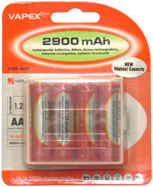Vapex 4 db AA méretű NiMH ceruza akkumulátor 1.2V 2900mAh akkutartó
