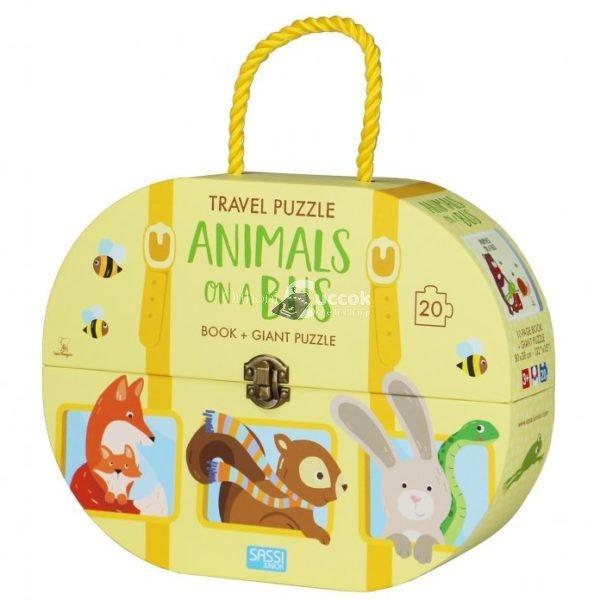 Sassi Utazó játék bőröndben – puzzle és kiskönyv - - Állatok a buszon