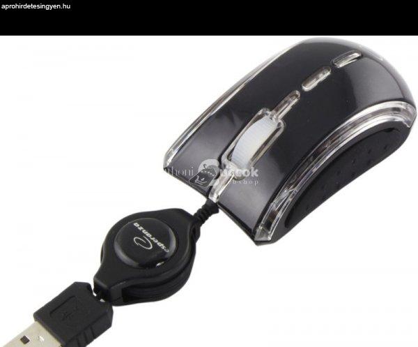 Esperanza Celaneo vezetékes 3D optikai egér USB behúzható kábellel - Fekete