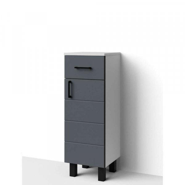 HD MART 30 cm széles polcos fürdőszobai kiegészítő alsó szekrény,
sötét szürke, fekete kiegészítőkkel, 1 soft close ajtóval és 1 fiókkal
