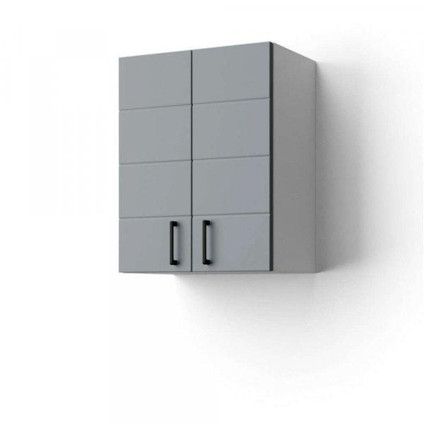 MART 45 cm széles polcos fürdőszobai fali szekrény, világos szürke, fekete
kiegészítőkkel, 2 soft close ajtóval