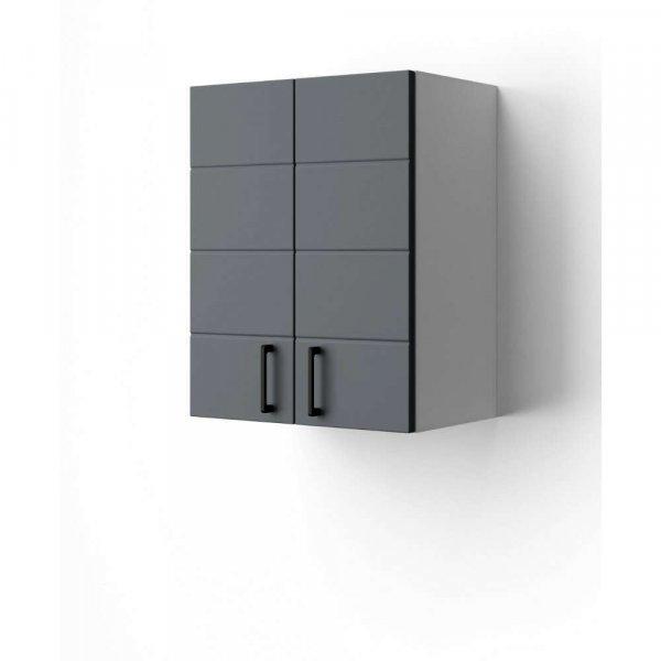 HD MART 45 cm széles polcos fürdőszobai fali szekrény, sötét szürke,
fekete kiegészítőkkel, 2 soft close ajtóval