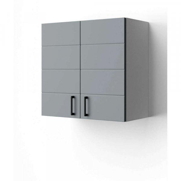 HD MART 60 cm széles polcos fürdőszobai fali szekrény, világos szürke,
fekete kiegészítőkkel, 2 soft close ajtóval