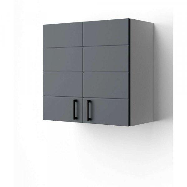 HD MART 60 cm széles polcos fürdőszobai fali szekrény, sötét szürke,
fekete kiegészítőkkel, 2 soft close ajtóval