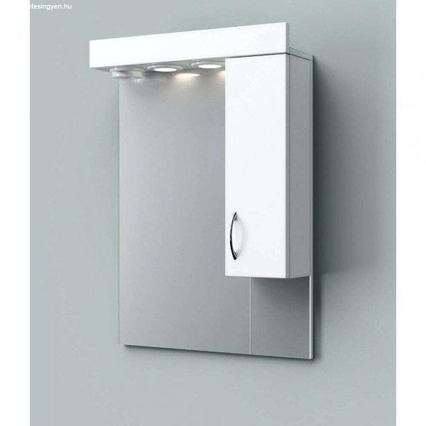 STANDARD 55 cm széles fürdőszobai tükrös szekrény, fényes fehér, króm
kiegészítőkkel és beépített LED világítással