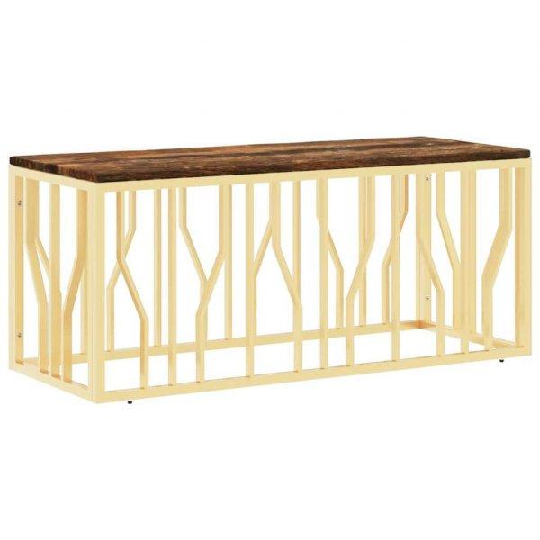 Aranyszínű rozsdamentes acél és tömör fa dohányzóasztal