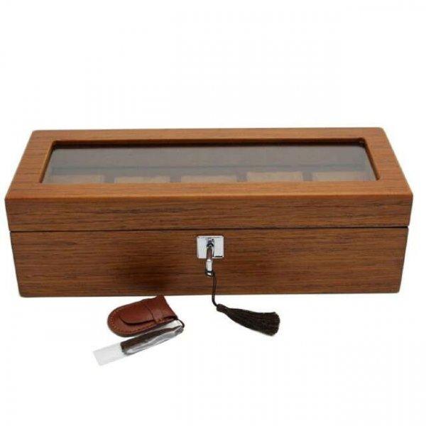 Elegáns óra vagy ékszer tartó 5 fakkos barna Pufo doboz, kulcsos zárral,
Elite Edition Prémium modell