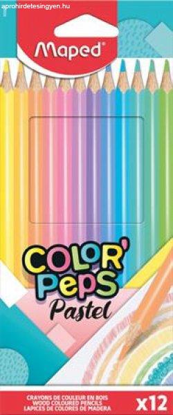 Színes ceruza készlet, háromszögletű, MAPED "Color'Peps
Pastel", 12 különböző pasztell szín