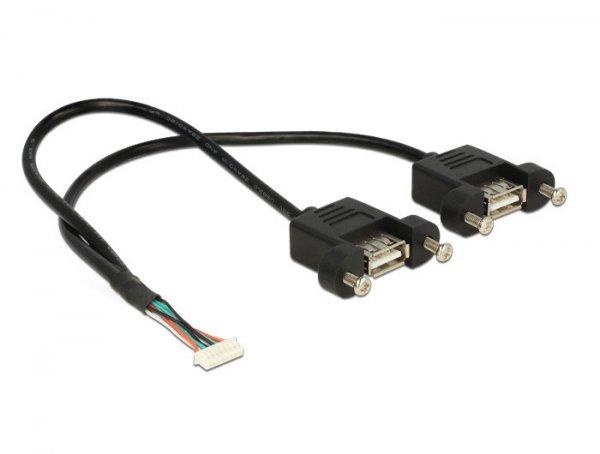 DeLock Cable USB 2.0 pin header female 1.25 mm 8 pin > 2x USB 2.0 Type-A
female panel-mount 25cm