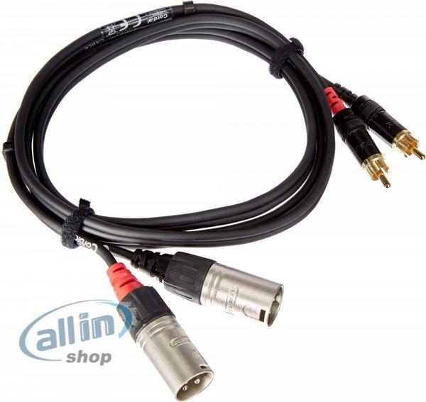 Cordial CFU 1,5 FC Unbalanced Twin 1,5m fekete 2x XLR anya - 2x RCA apa kábel