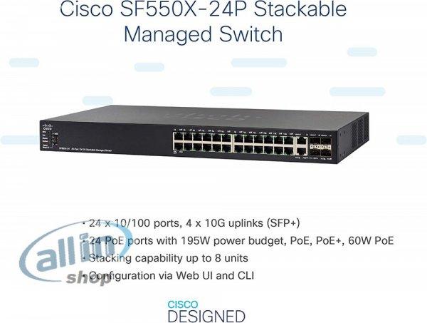CISCO SF550X-24P-K9-EU Switch: L3 managed, 24 x 10/100 + 2 x 10 GE combo + 2 x
10GE SFP+, rack-mount